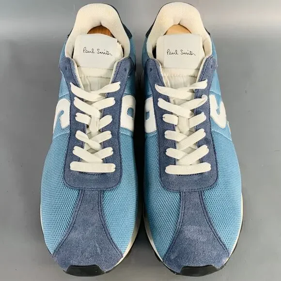 PAUL SMITH Size 11 Blue White Color Block Suede Mesh Lace-Up Sneakers
